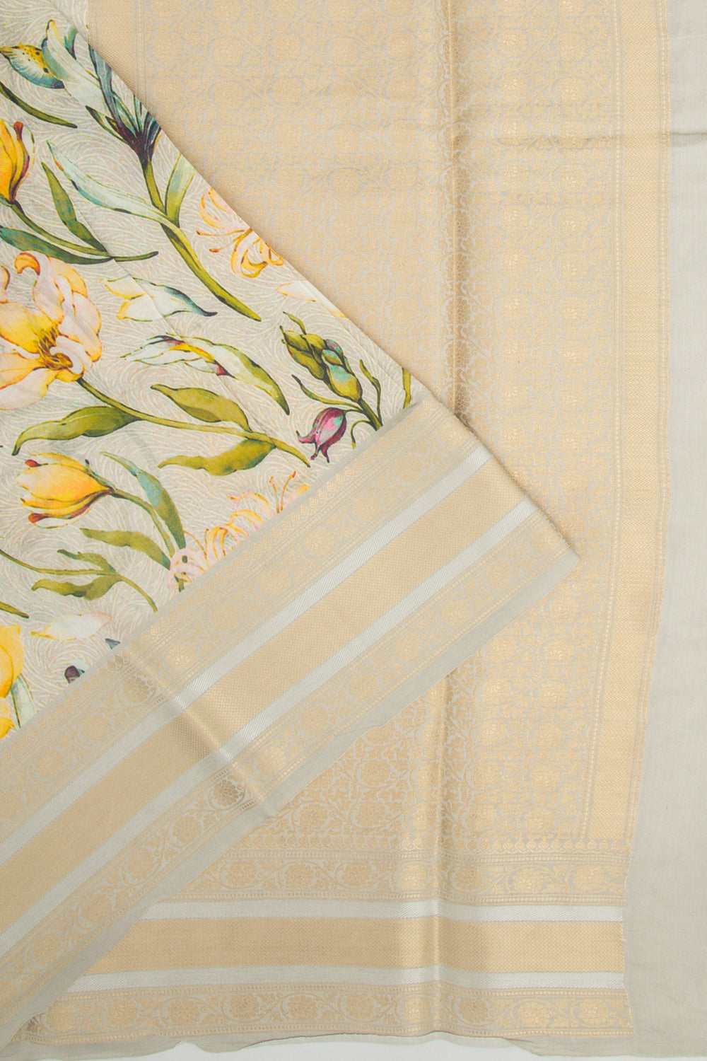 Chanderi Silk Floral Printed Grey Saree