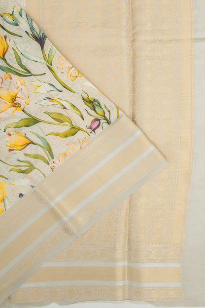 Chanderi Silk Floral Printed Grey Saree