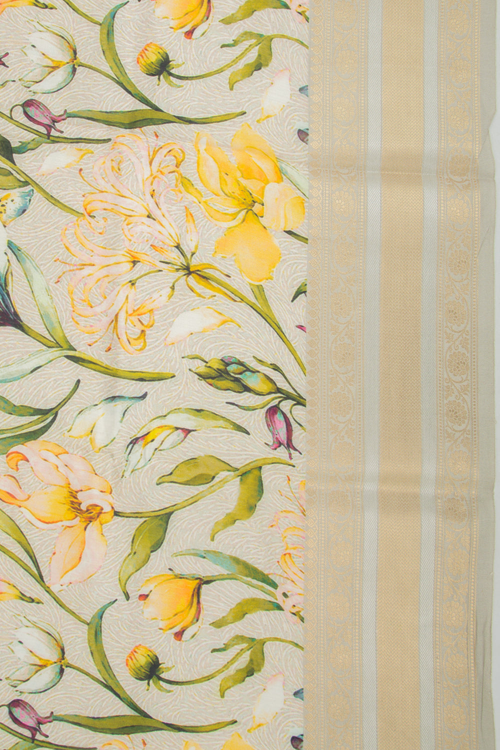 Chanderi Silk Floral Printed Grey Saree