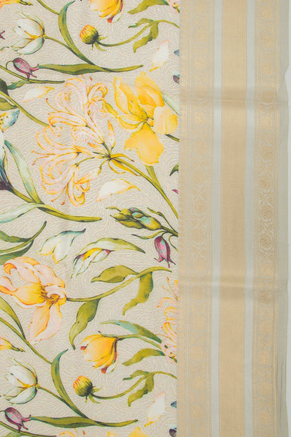 Chanderi Silk Floral Printed Grey Saree