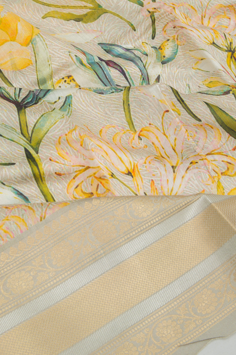 Chanderi Silk Floral Printed Grey Saree