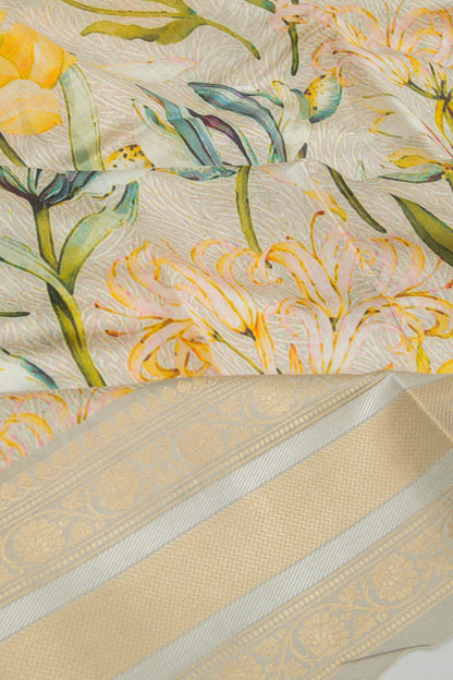 Chanderi Silk Floral Printed Grey Saree