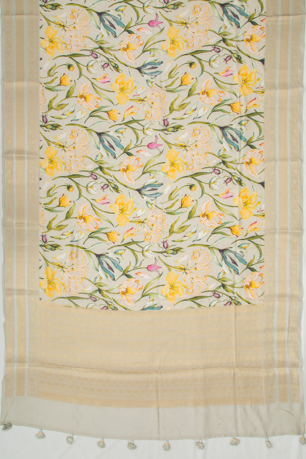 Chanderi Silk Floral Printed Grey Saree