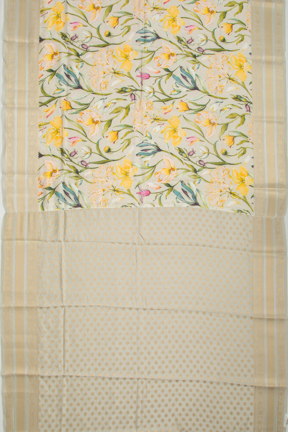 Chanderi Silk Floral Printed Grey Saree