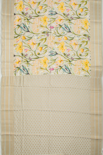 Chanderi Silk Floral Printed Grey Saree