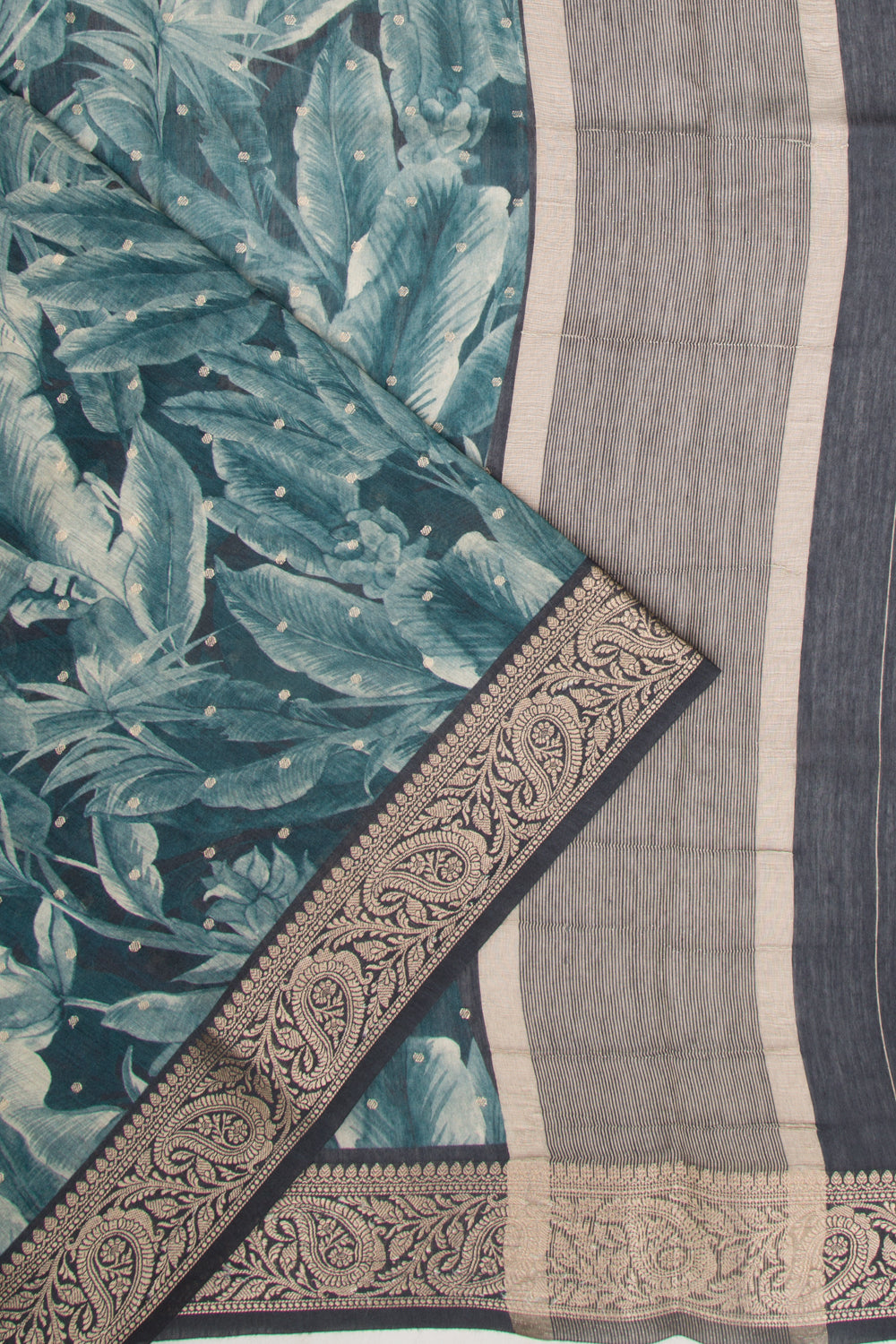 Chanderi Soft Silk Floral Printed And Butta Teal Blue Saree