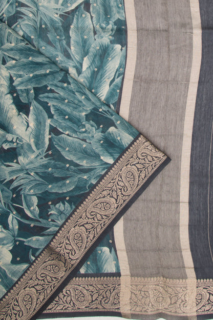 Chanderi Soft Silk Floral Printed And Butta Teal Blue Saree