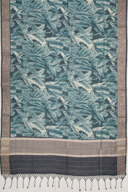 Chanderi Soft Silk Floral Printed And Butta Teal Blue Saree