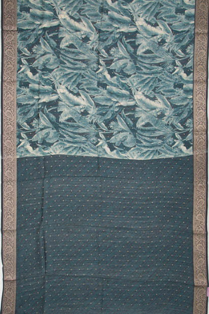 Chanderi Soft Silk Floral Printed And Butta Teal Blue Saree