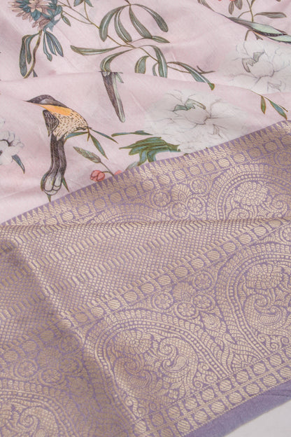 Chanderi Silk Printed Baby Pink Saree