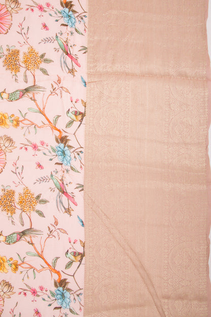 Chanderi Silk Floral Printed Peach Saree