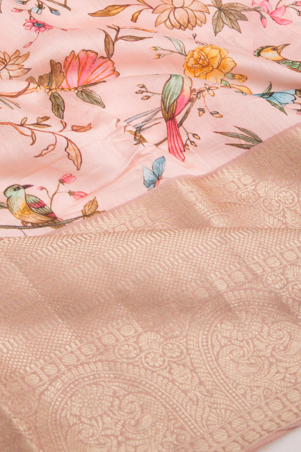 Chanderi Silk Floral Printed Peach Saree