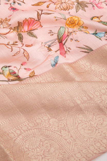 Chanderi Silk Floral Printed Peach Saree