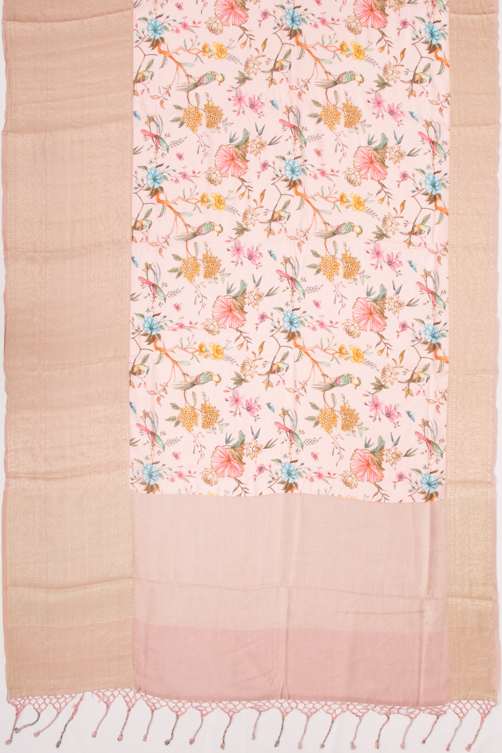 Chanderi Silk Floral Printed Peach Saree