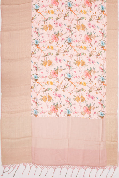 Chanderi Silk Floral Printed Peach Saree
