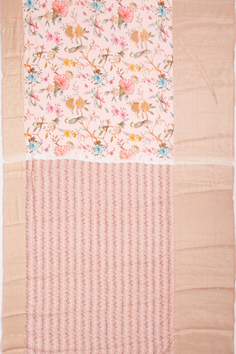 Chanderi Silk Floral Printed Peach Saree