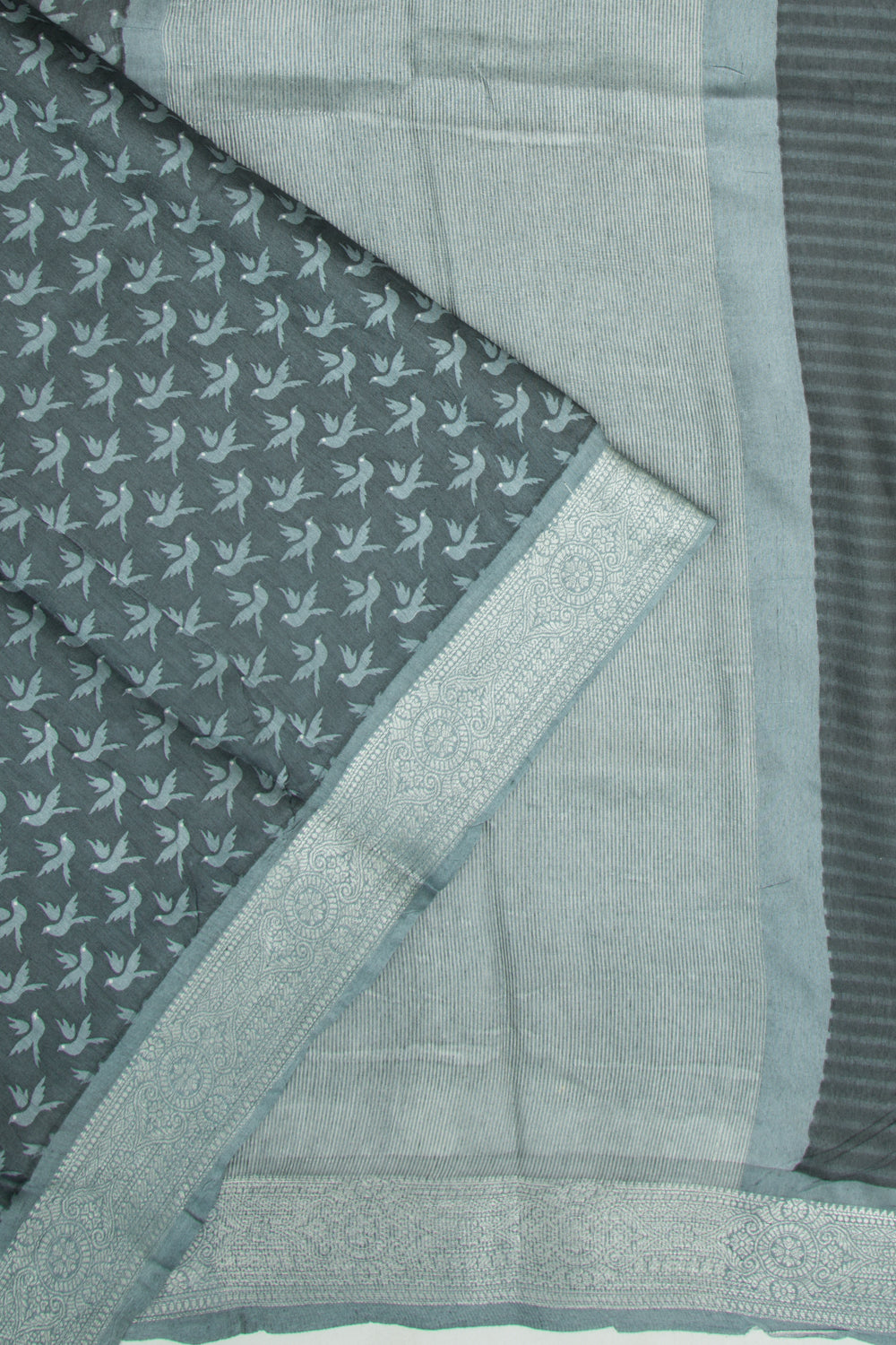 Chanderi Soft Silk Printed Grey Saree