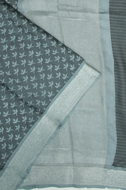 Chanderi Soft Silk Printed Grey Saree