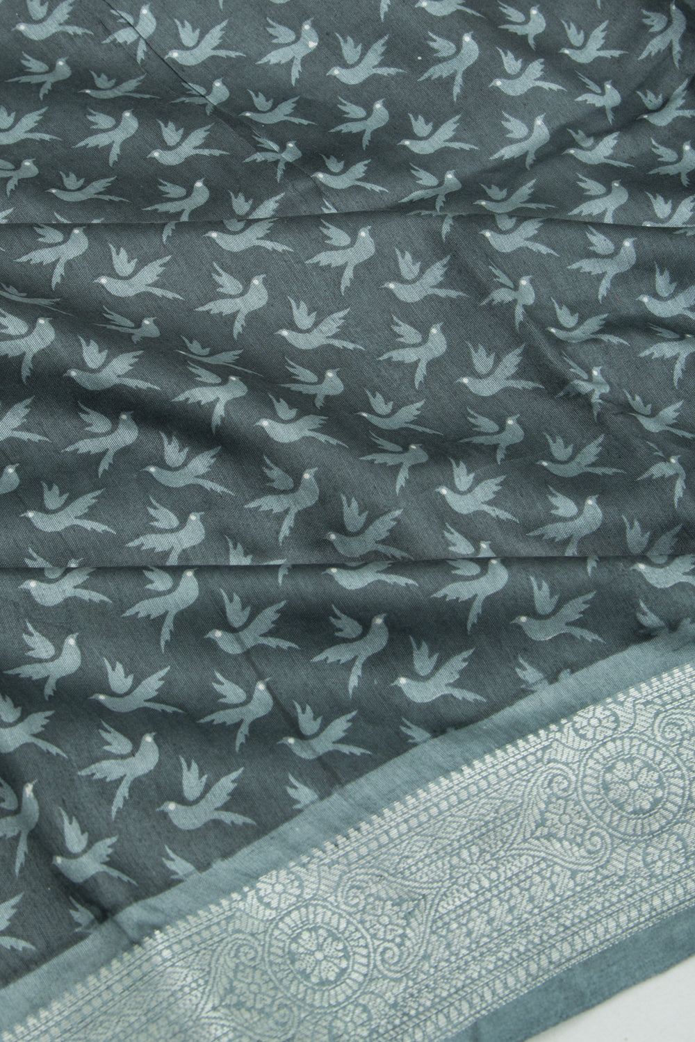 Chanderi Soft Silk Printed Grey Saree
