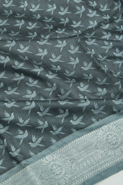 Chanderi Soft Silk Printed Grey Saree