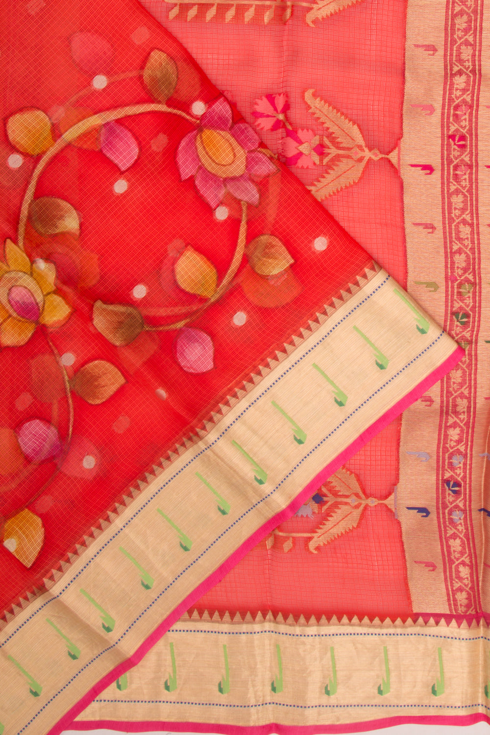 Kota Soft Silk Floral Printed And Butta Red Saree