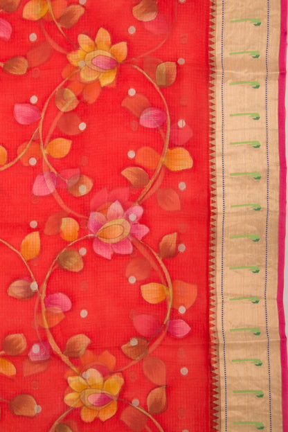Kota Soft Silk Floral Printed And Butta Red Saree