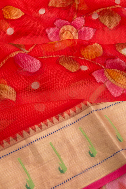 Kota Soft Silk Floral Printed And Butta Red Saree