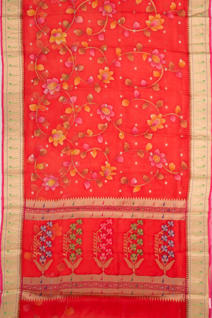 Kota Soft Silk Floral Printed And Butta Red Saree