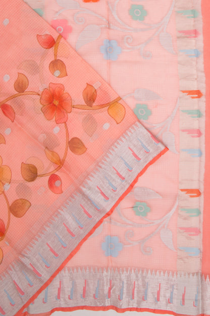 Kota Soft Silk Floral Printed And Butta Peach Saree