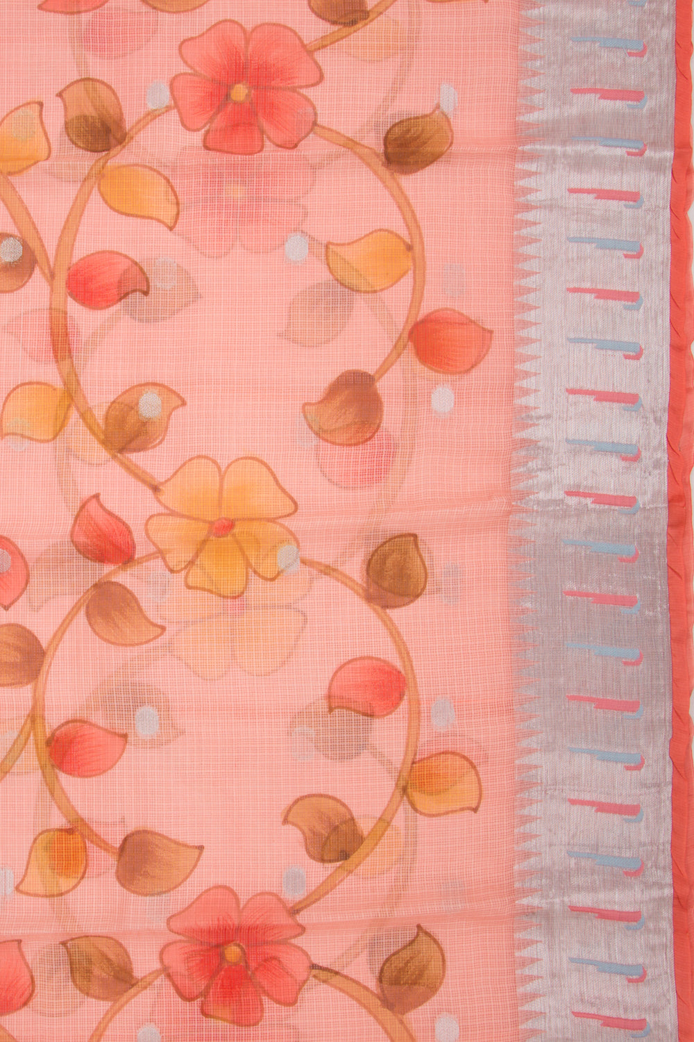 Kota Soft Silk Floral Printed And Butta Peach Saree