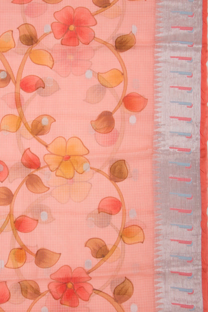 Kota Soft Silk Floral Printed And Butta Peach Saree