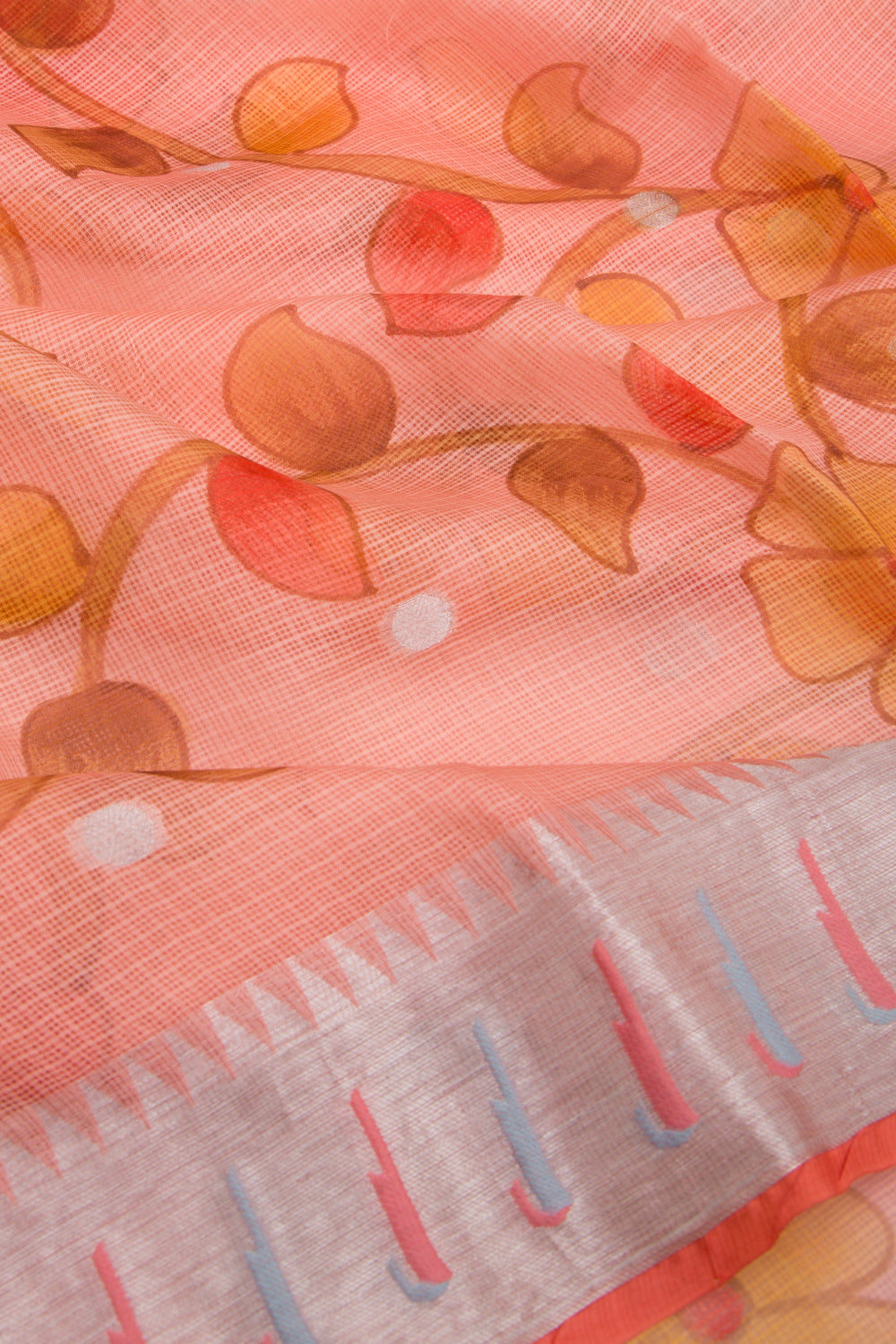 Kota Soft Silk Floral Printed And Butta Peach Saree