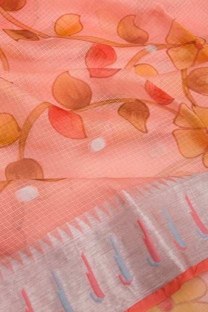 Kota Soft Silk Floral Printed And Butta Peach Saree