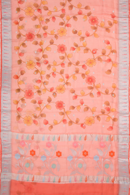 Kota Soft Silk Floral Printed And Butta Peach Saree