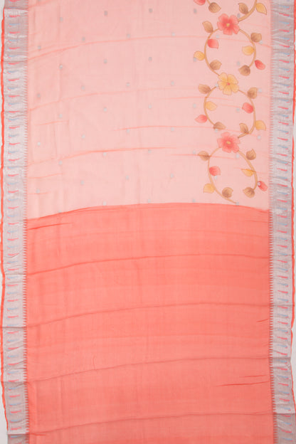 Kota Soft Silk Floral Printed And Butta Peach Saree