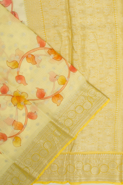 Kota Soft Silk Floral Printed And Butta Pastel Yellow Saree