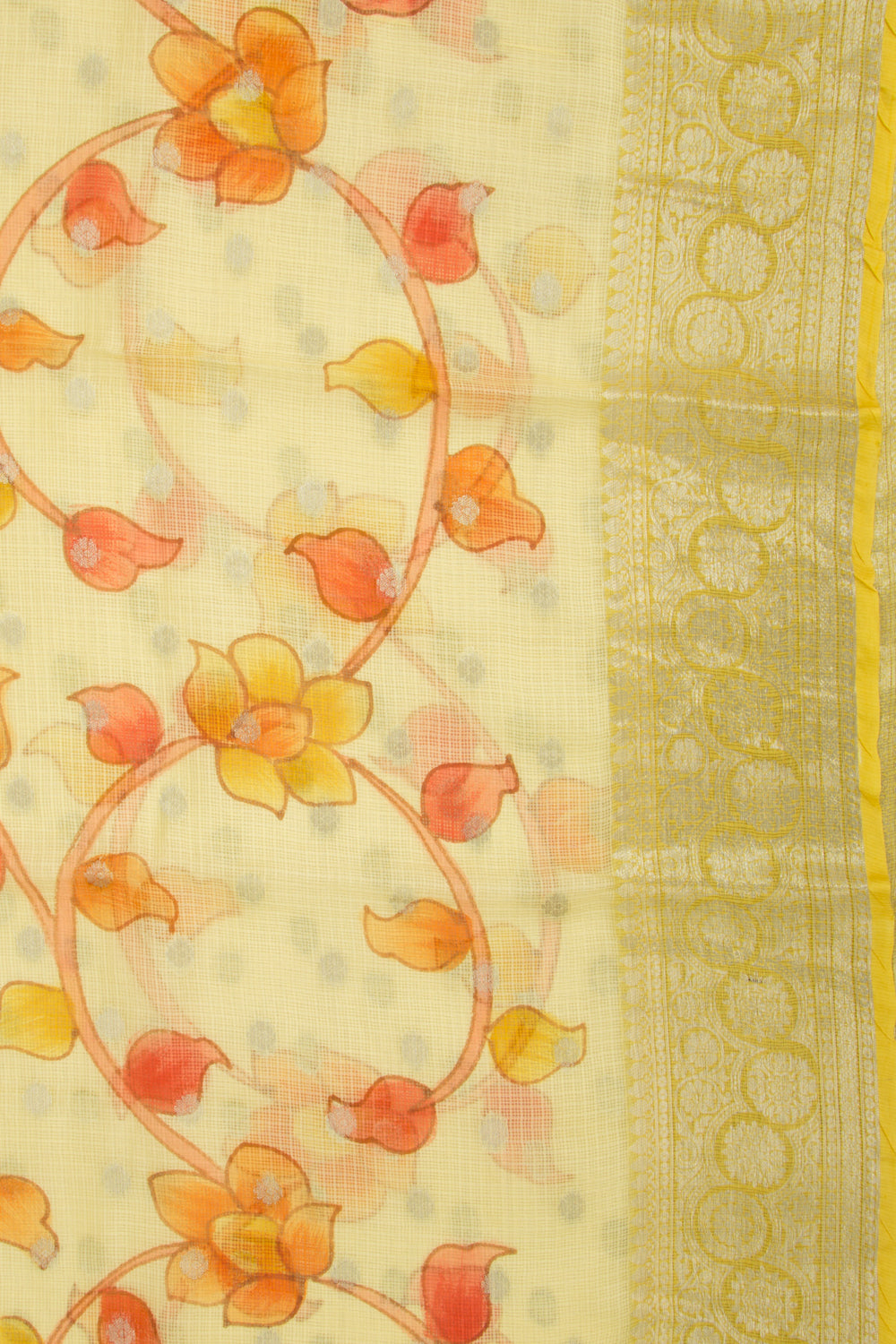 Kota Soft Silk Floral Printed And Butta Pastel Yellow Saree