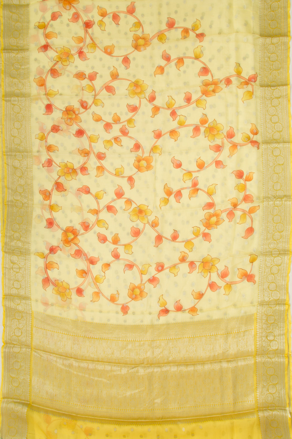 Kota Soft Silk Floral Printed And Butta Pastel Yellow Saree