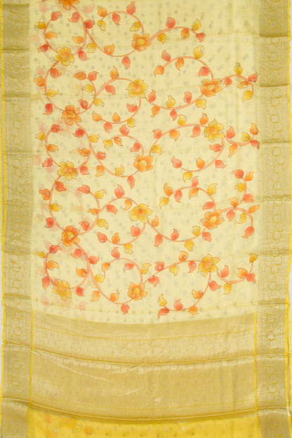 Kota Soft Silk Floral Printed And Butta Pastel Yellow Saree