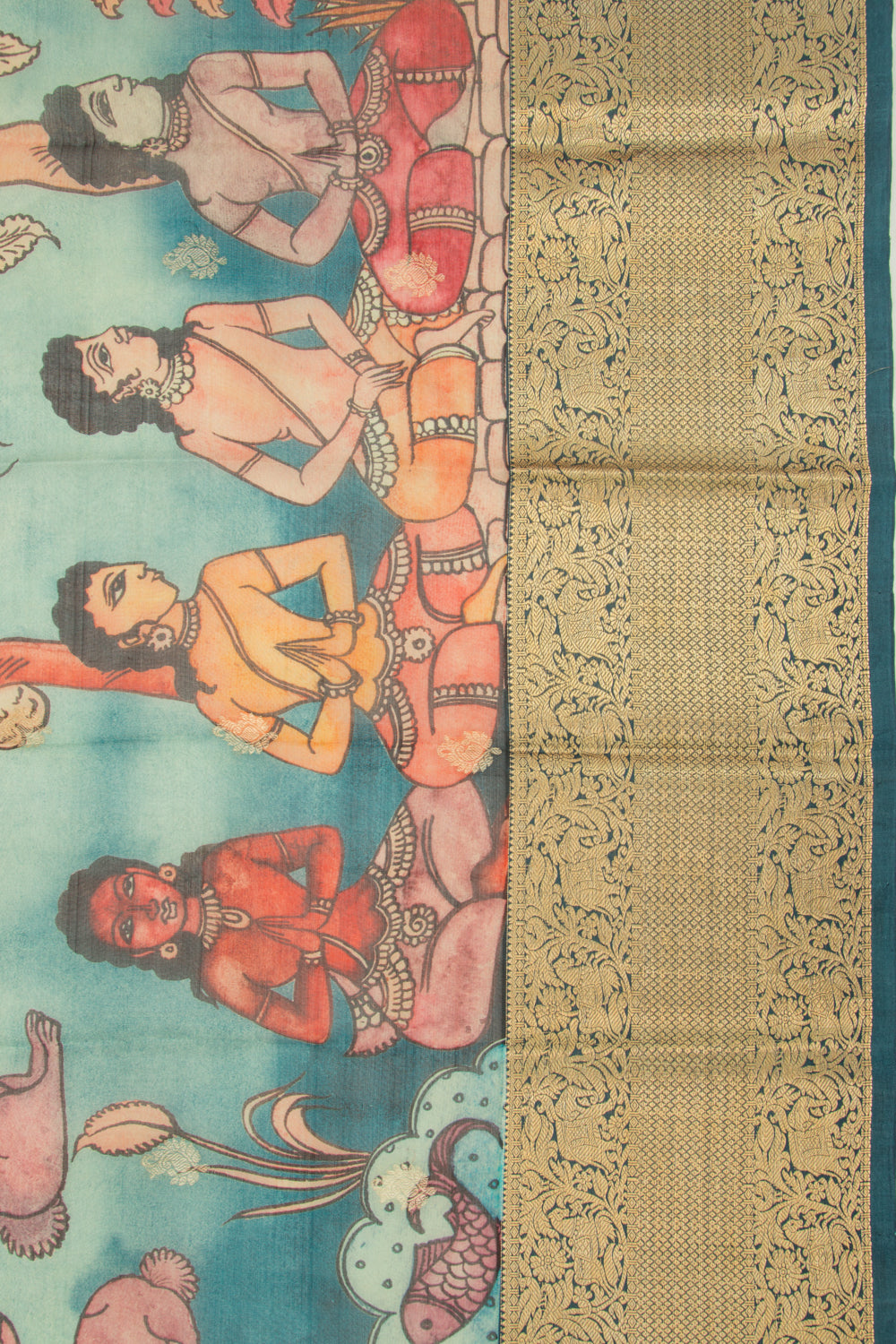 Kanchipuram Silk Kalamkari Blue Saree
