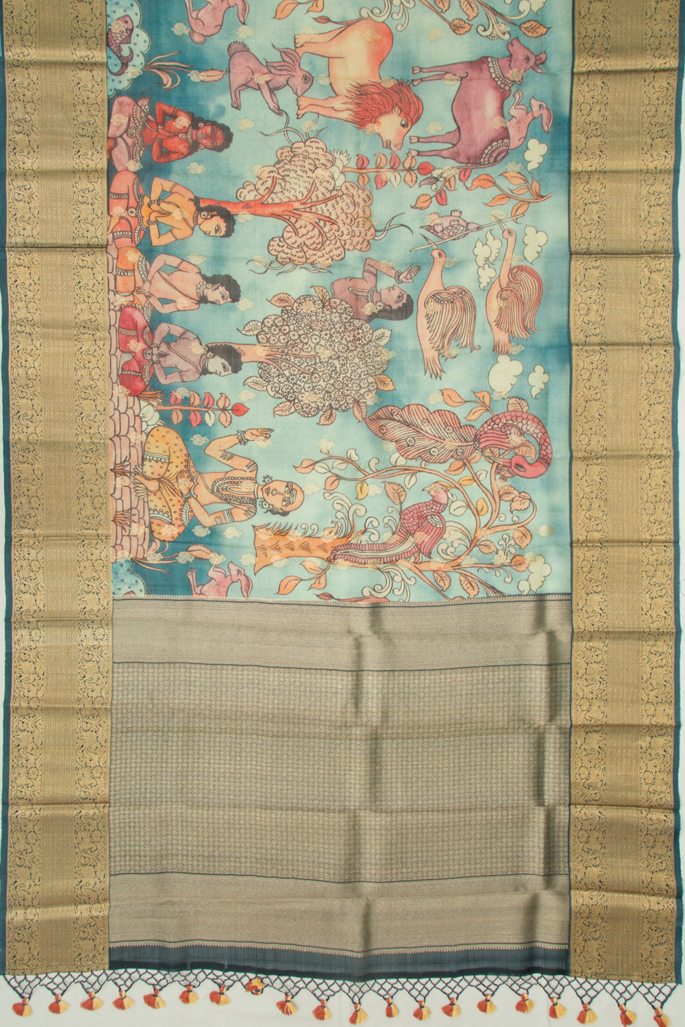 Kanchipuram Silk Kalamkari Blue Saree