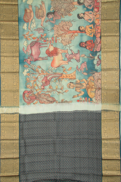Kanchipuram Silk Kalamkari Blue Saree