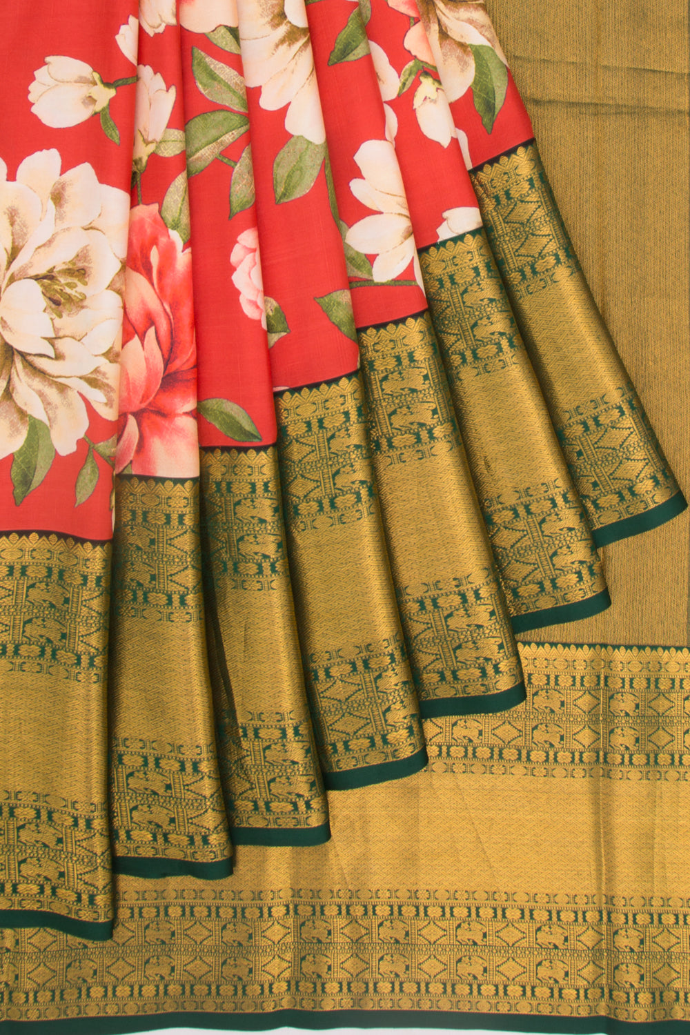 Kanchipuram Silk Floral Printed Red Saree