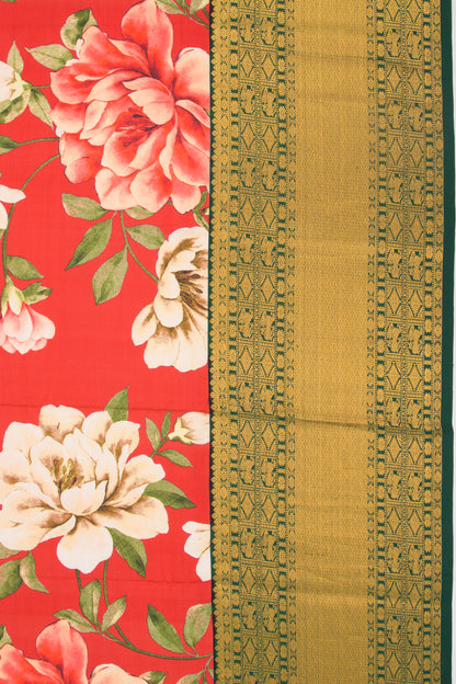 Kanchipuram Silk Floral Printed Red Saree