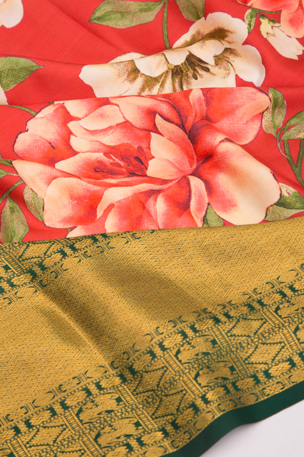 Kanchipuram Silk Floral Printed Red Saree