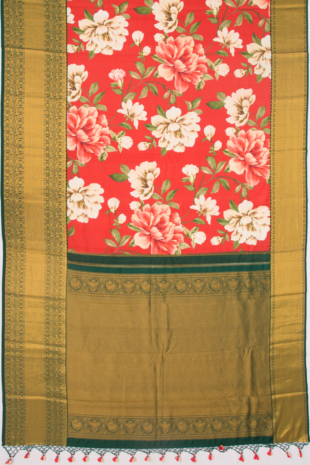 Kanchipuram Silk Floral Printed Red Saree