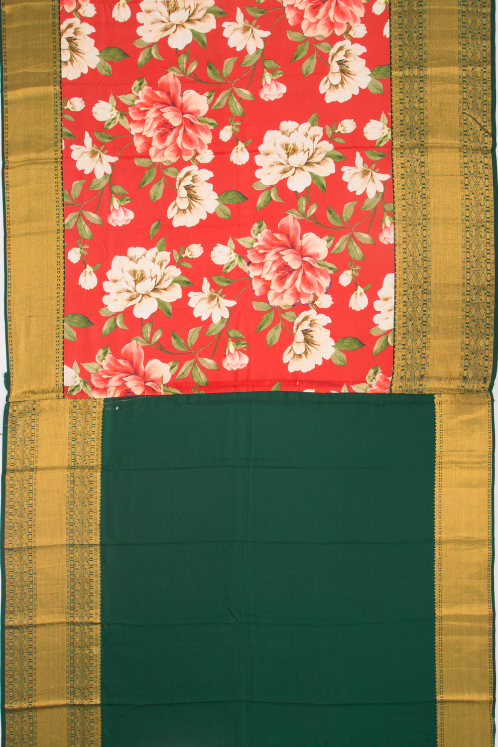 Kanchipuram Silk Floral Printed Red Saree