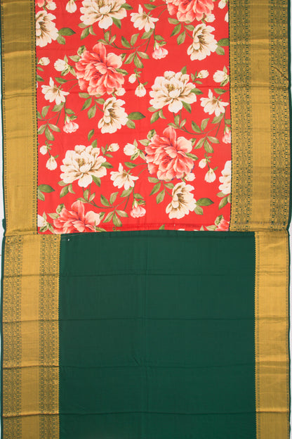Kanchipuram Silk Floral Printed Red Saree