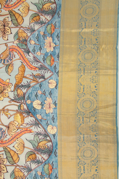 Kanchipuram Silk Floral Printed Pastel Blue Saree