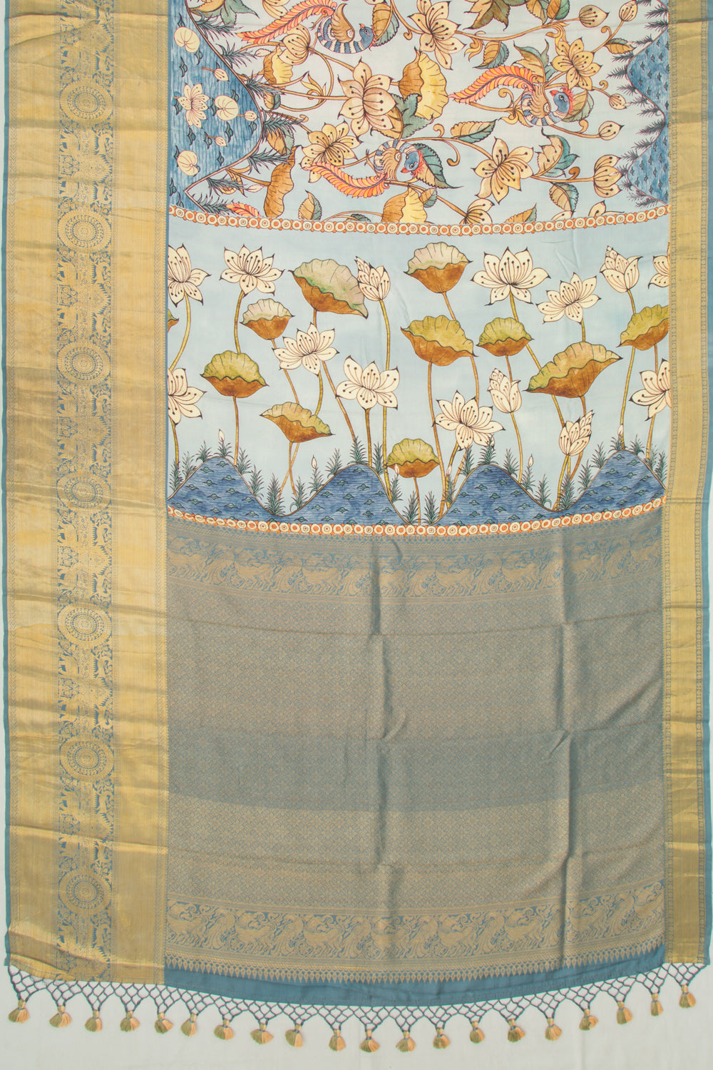 Kanchipuram Silk Floral Printed Pastel Blue Saree